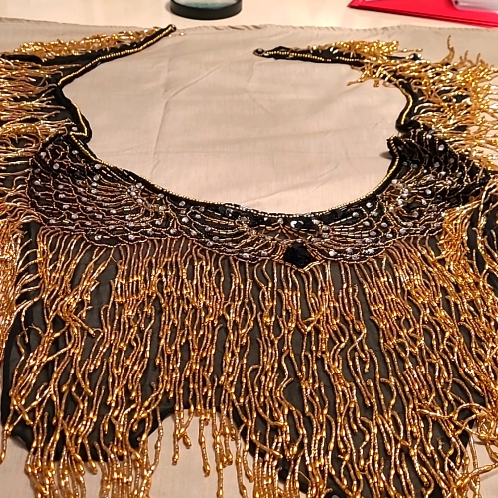Hand Beaded Black and Gold Scarf (Vintage)